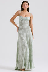 Seren pistachio floral lace back maxi dress Bridesmaid Collection