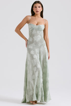 Seren pistachio floral lace back maxi dress Bridesmaid Collection