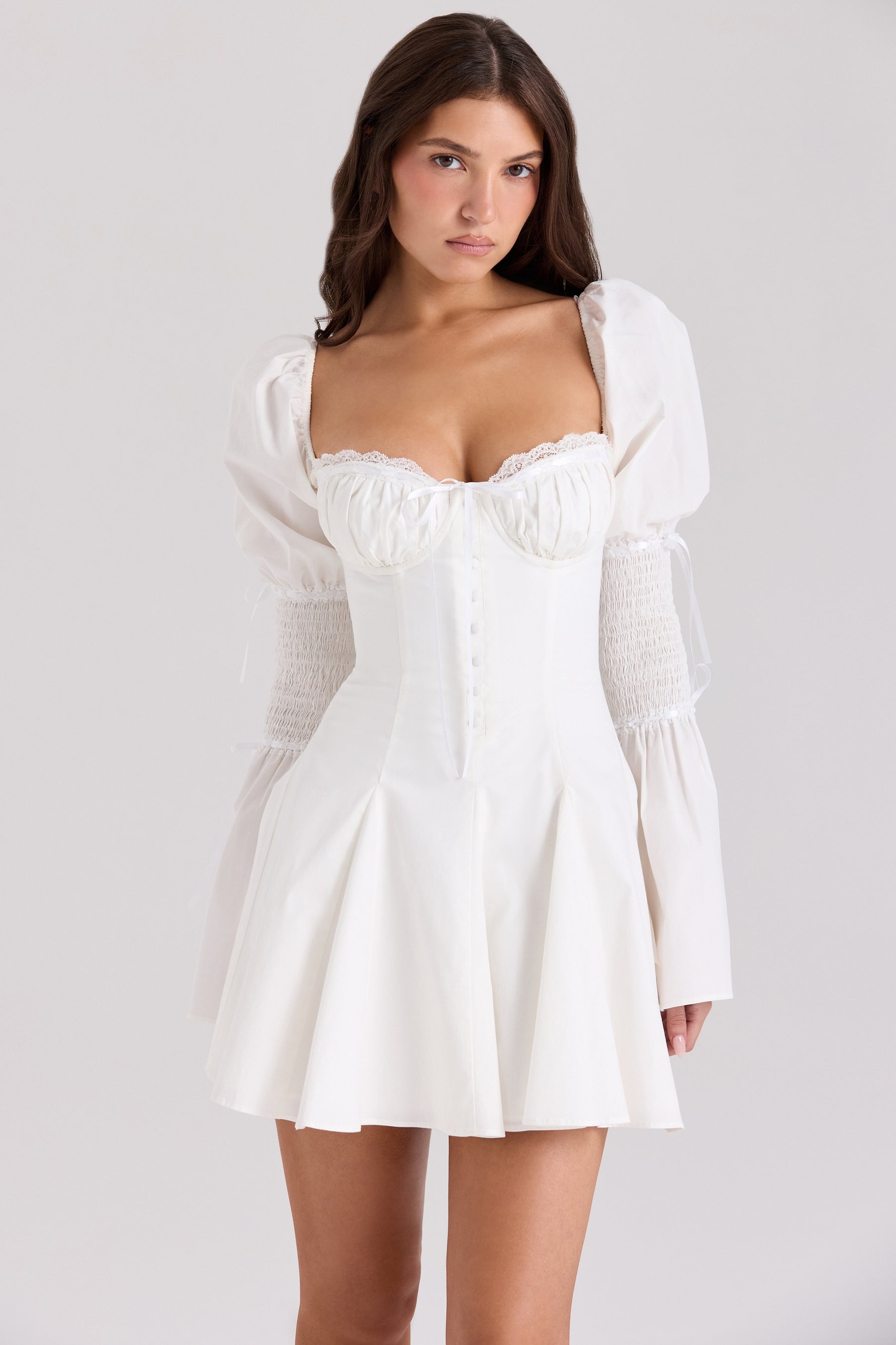 Ellerie white cotton flute sleeve mini dress