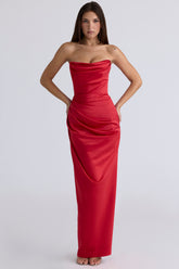 Adrienne scarlet satin strapless gown Bridesmaid Collection