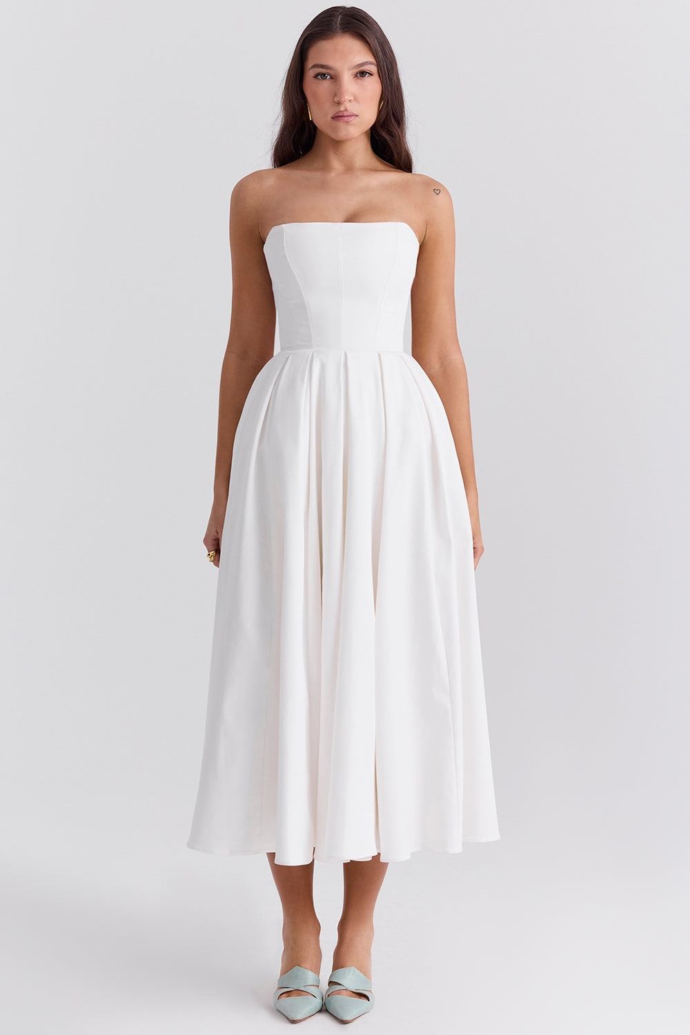 Audrey white strapless midi sundress