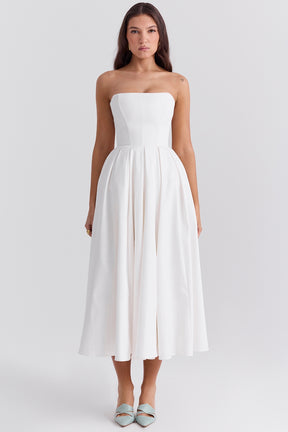 Audrey white strapless midi sundress