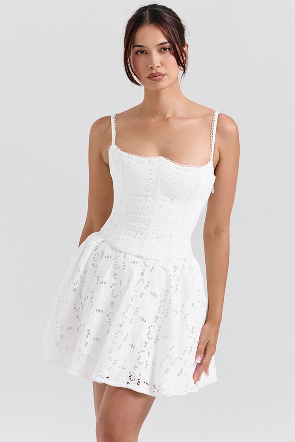 Elara white broderie anglais mini dress