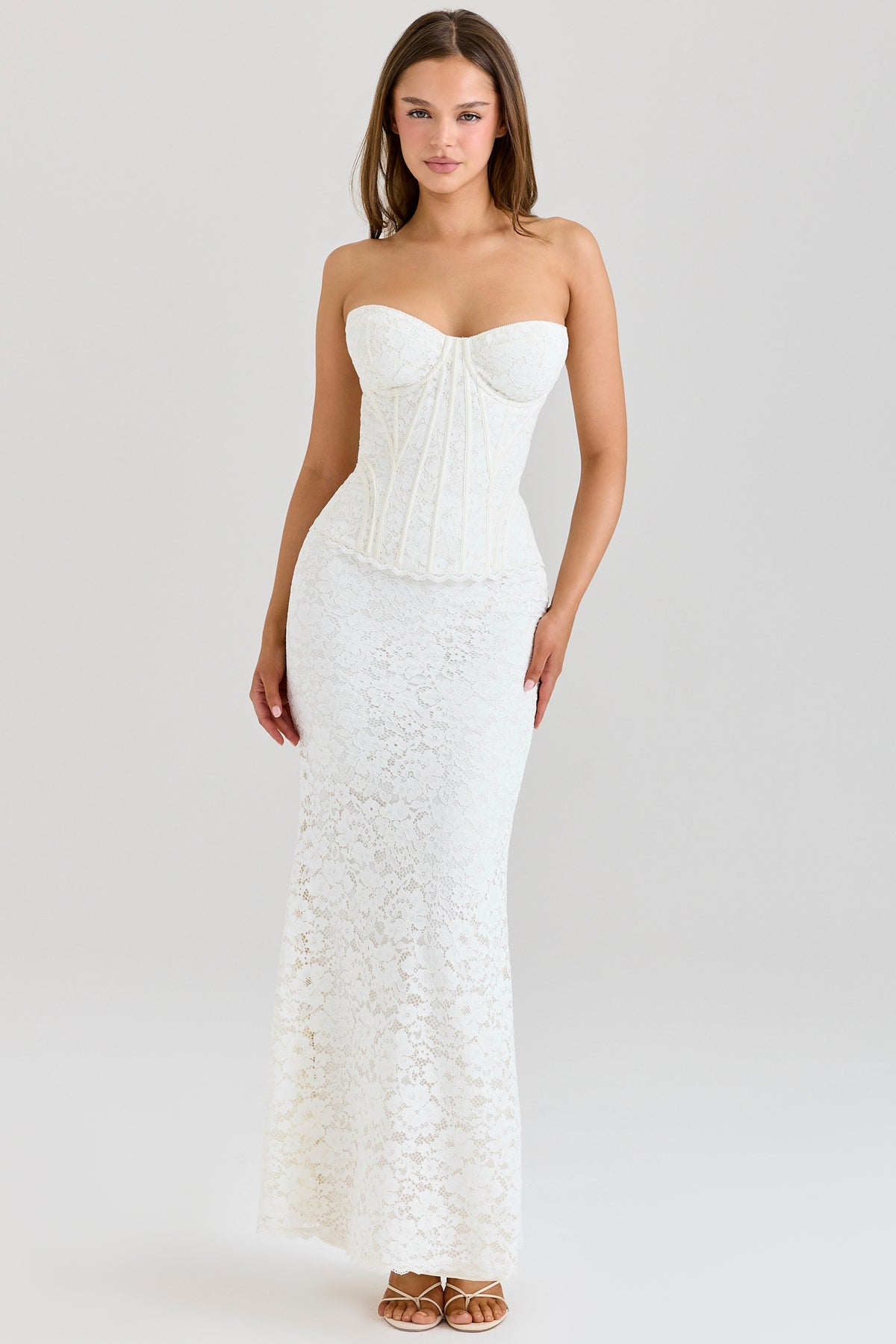 Solaine ivory lace corset maxi dress