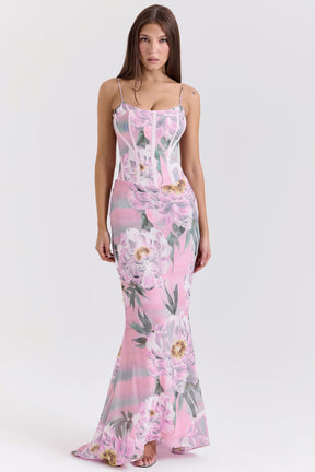 Antonina pink floral corset maxi dress Bridesmaid Collection