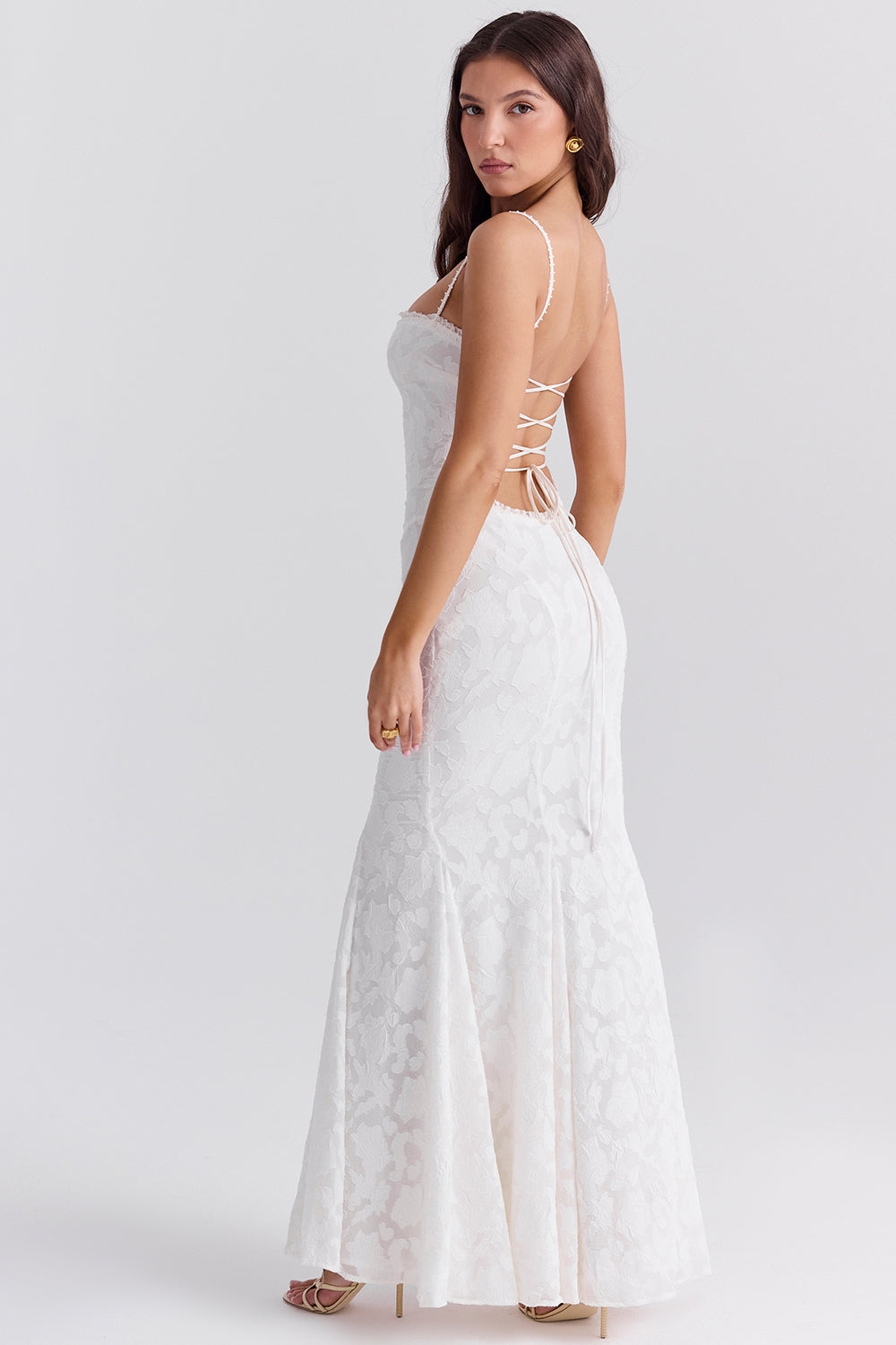 Joan ivory lace up back maxi dress