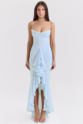 Gabbi ice blue mesh ruffled front gown Bridesmaid Collection