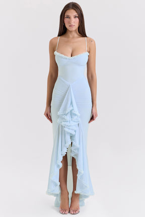Gabbi ice blue mesh ruffled front gown Bridesmaid Collection