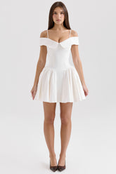 Elida white twill off shoulder mini dress