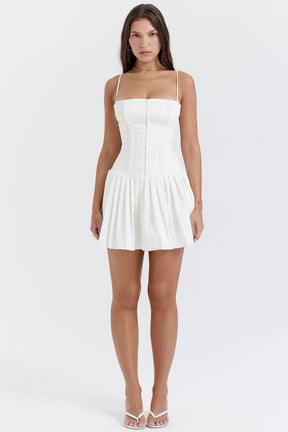 Marcy white pleated mini dress