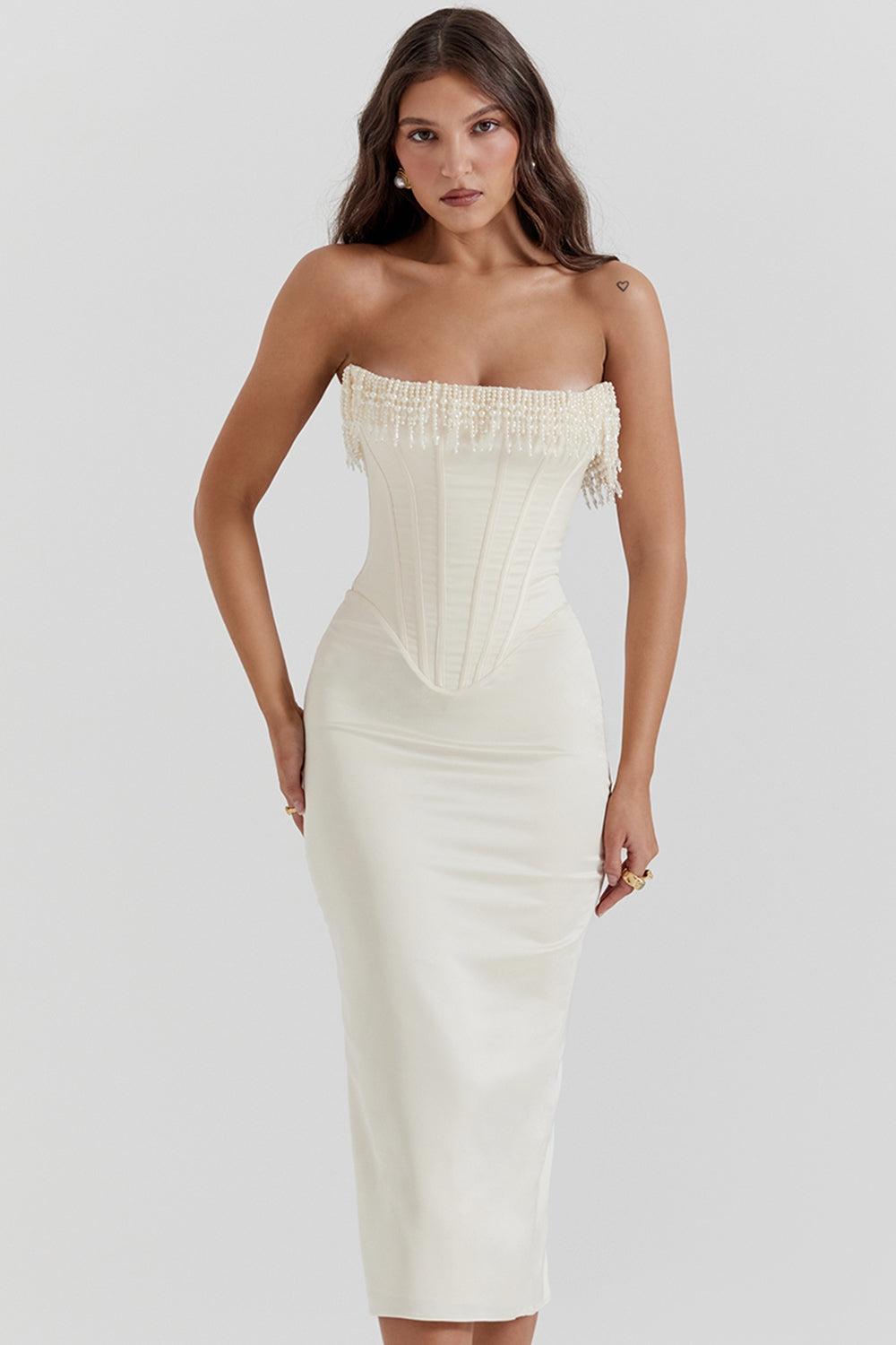 Nalita vintage cream embellished strapless dress
