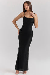 Calla black pearl embellished maxi dress Bridesmaid Collection