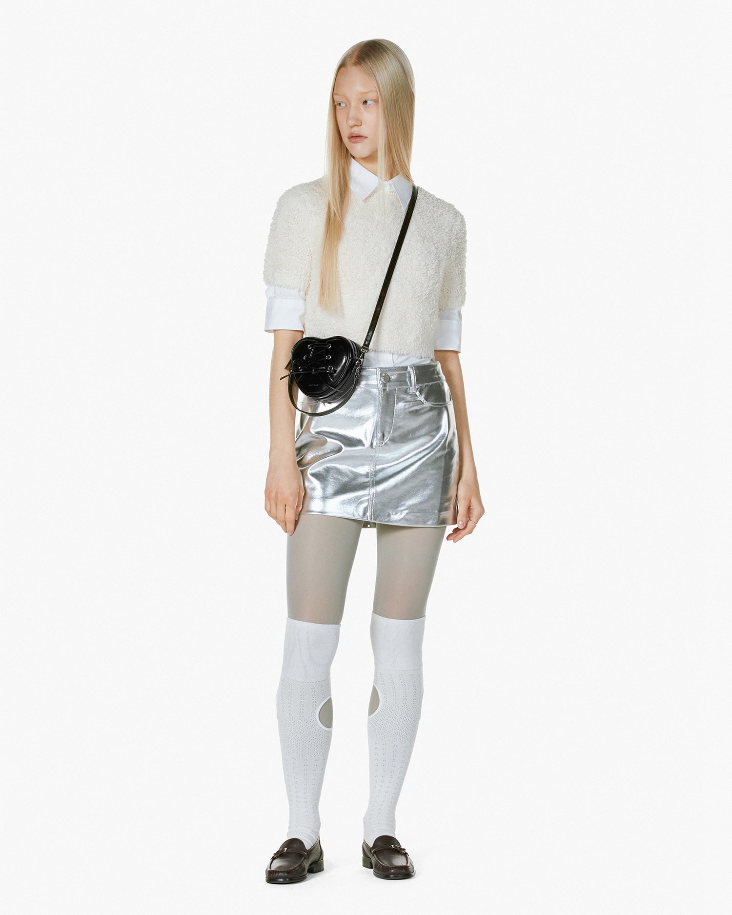 RIBBON TIE HEART BAG - BLACK