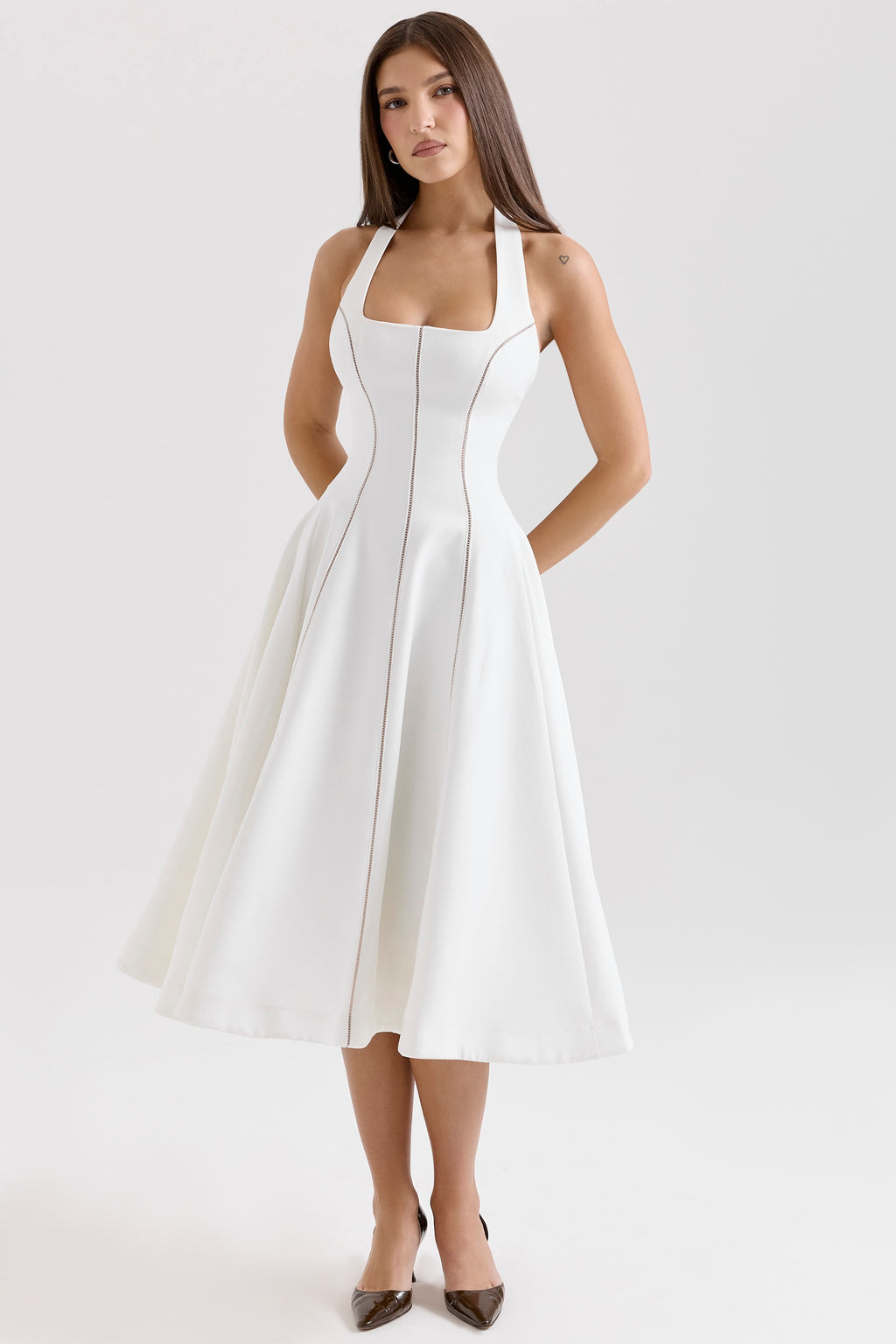 Loulou ivory halter neck midi dress