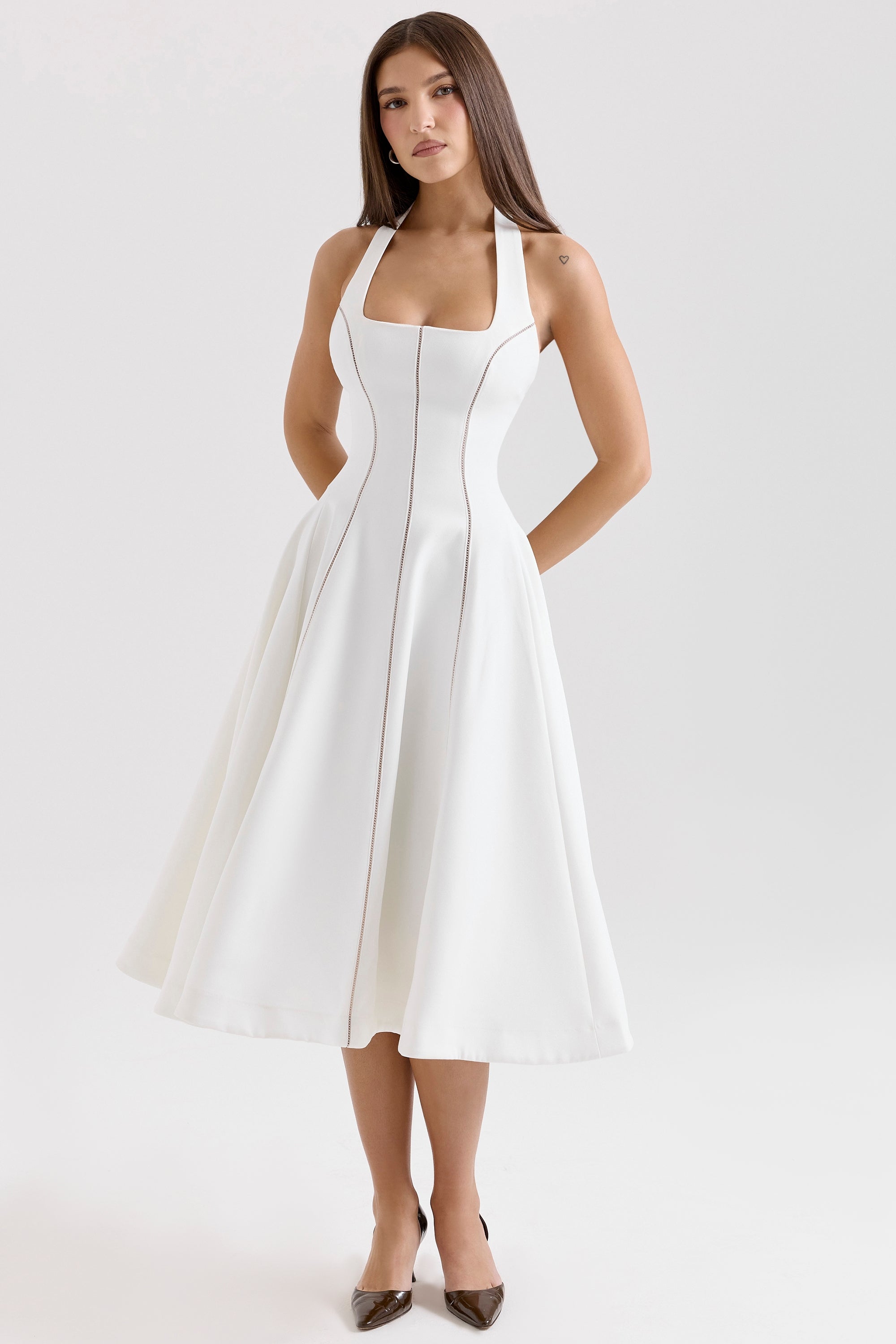 Loulou ivory halter neck midi dress