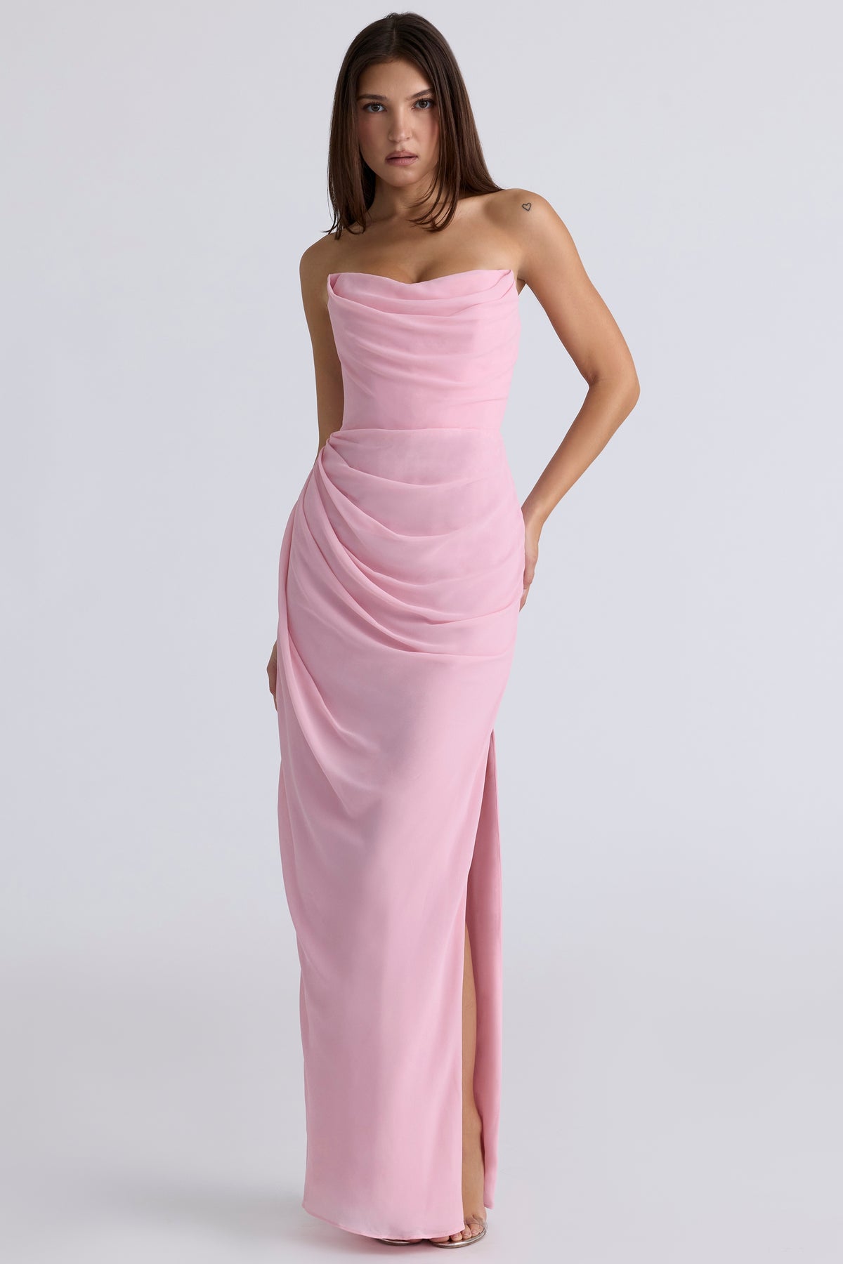 Adrienne pink quartz georgette strapless gown Bridesmaid Collection