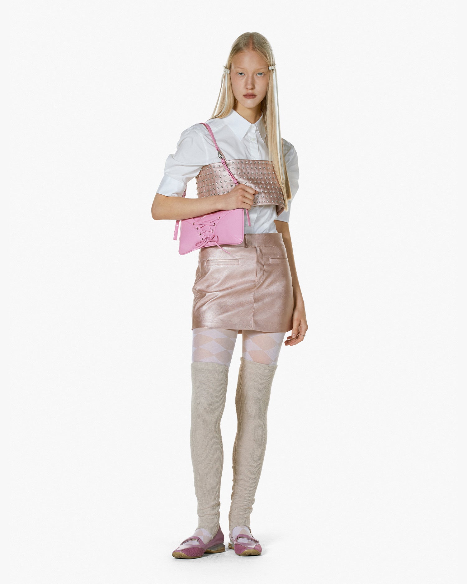 RIBBON TIE SHOULDER BAG - PINK