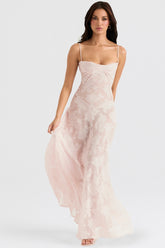 Seren soft pink floral lace back maxi dress Bridesmaid Collection