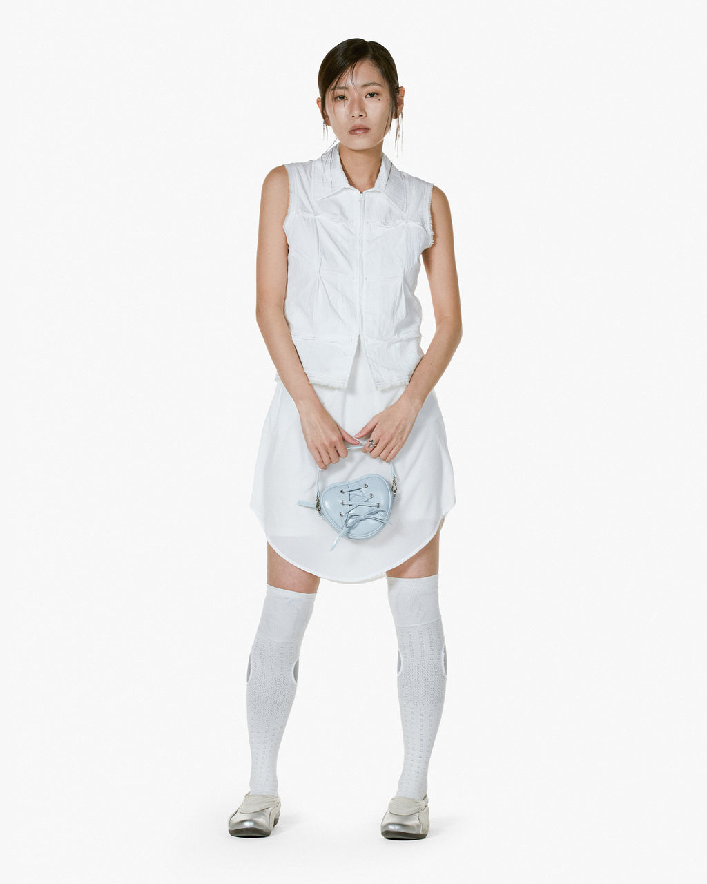 RIBBON TIE HEART BAG - PALE BLUE