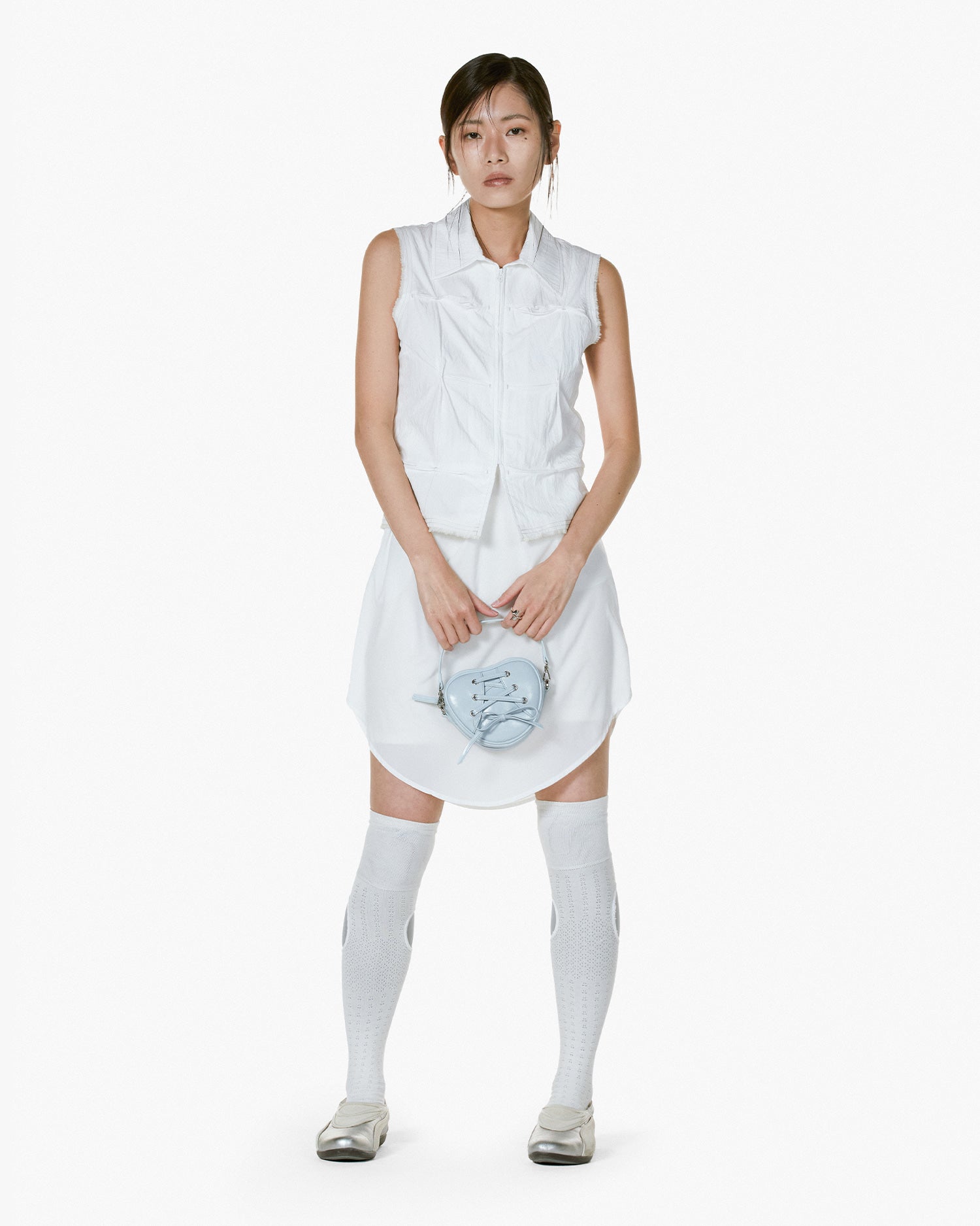 RIBBON TIE HEART BAG - PALE BLUE