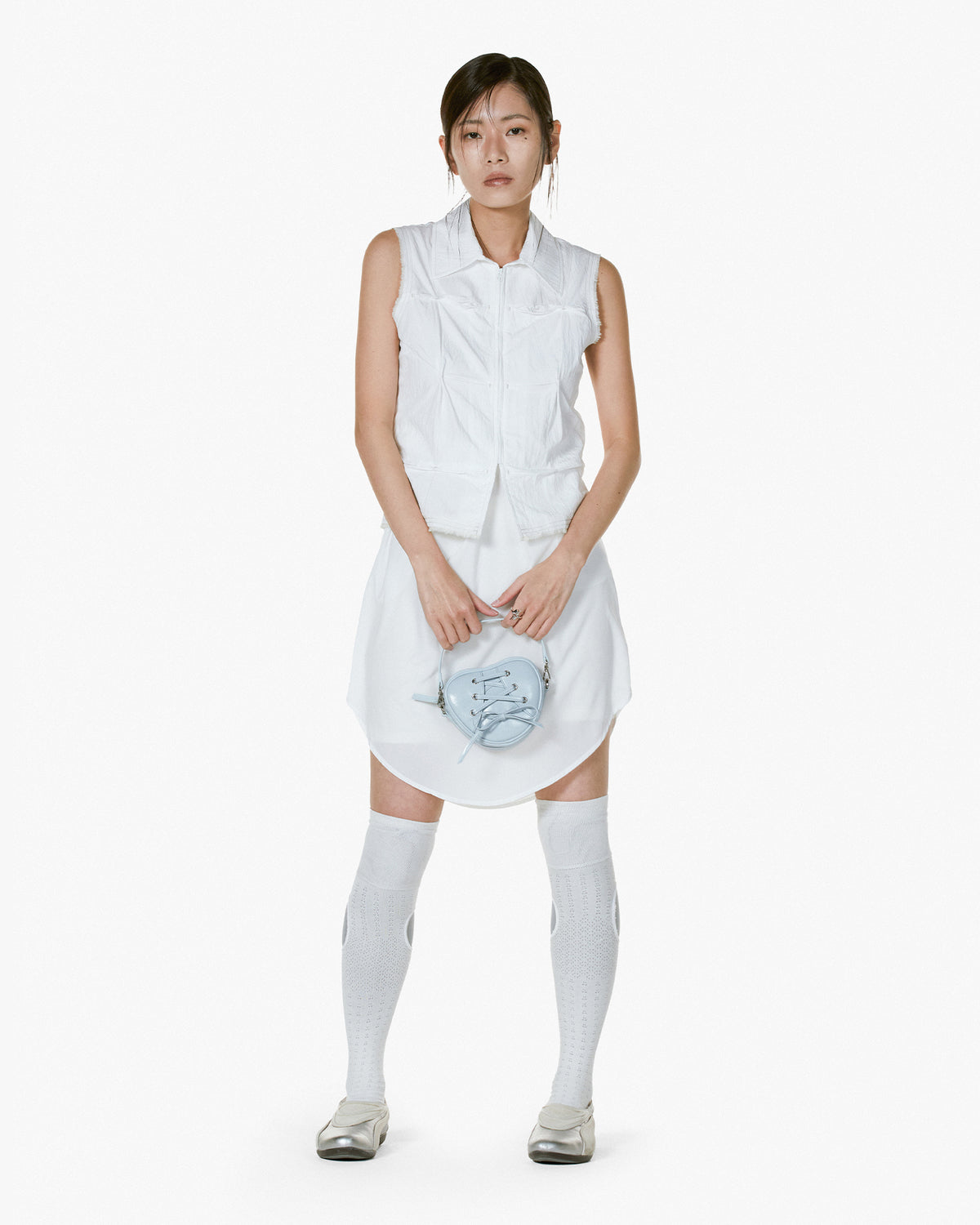 RIBBON TIE HEART BAG - PALE BLUE