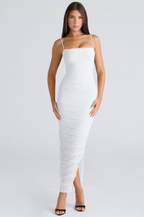 Fornarina white gathered stretch mesh maxi dress