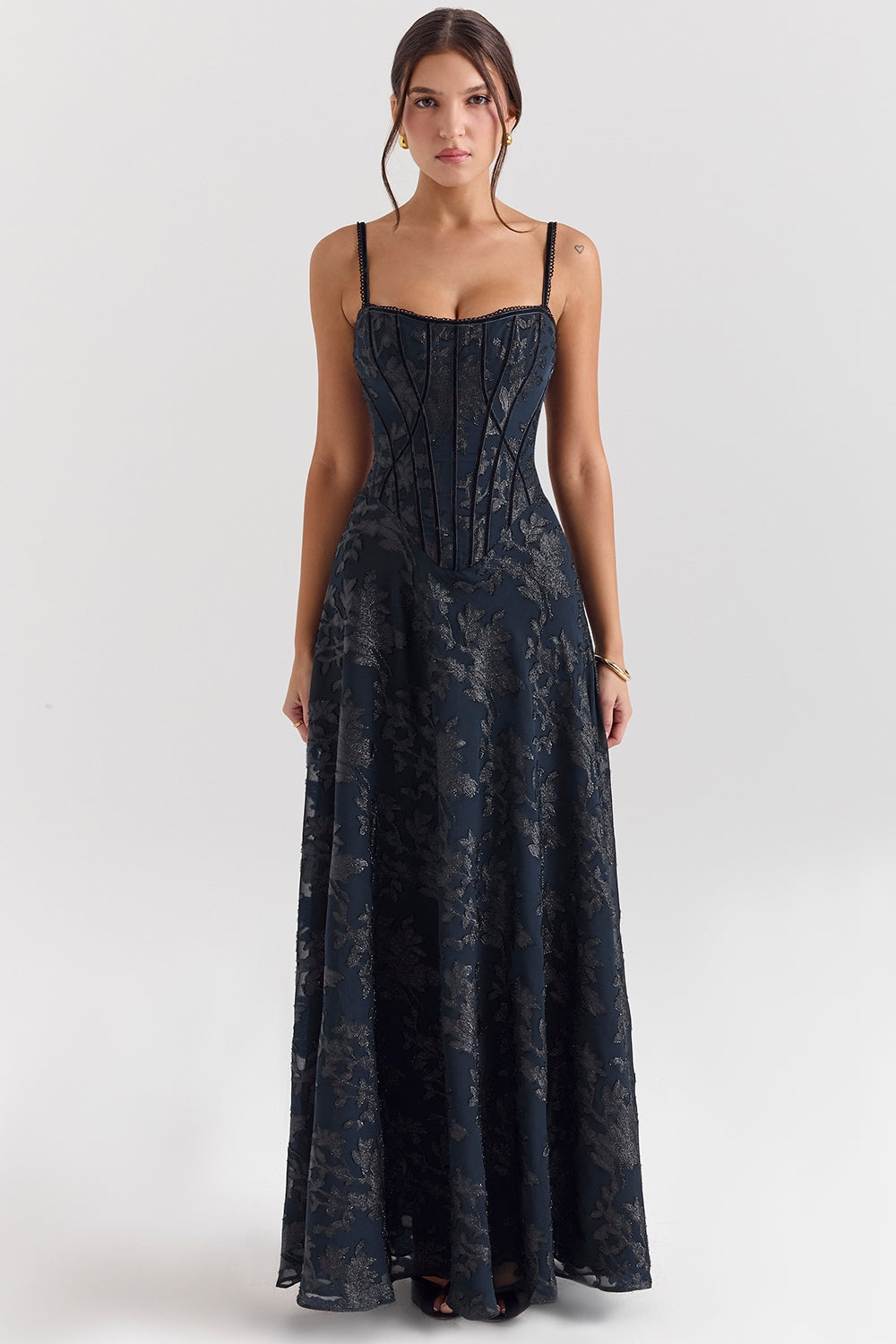 Esme midnight blue lurex chiffon maxi dress Bridesmaid Collection