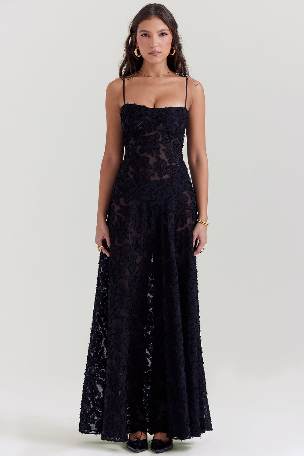Seren black floral lace back maxi dress Bridesmaid Collection