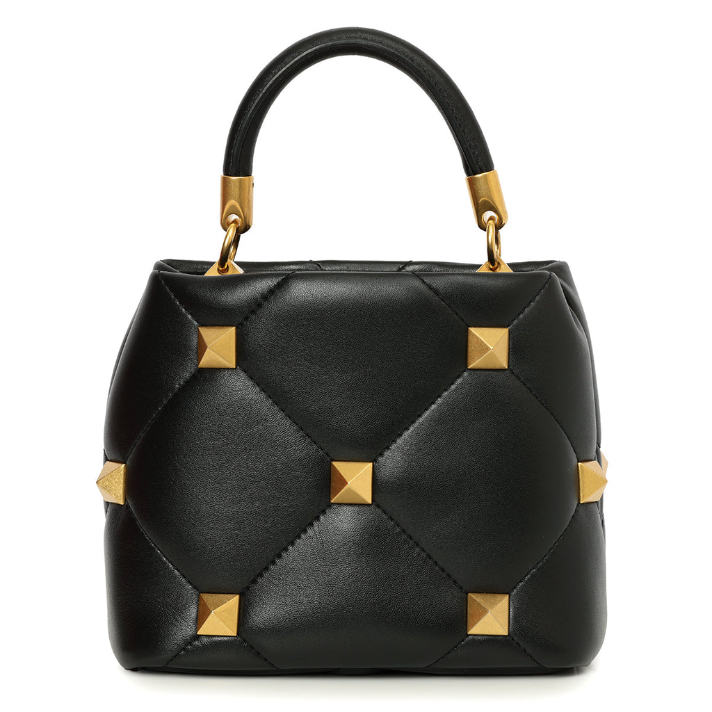 Valentino Small Roman Stud Top Handle Bag In Nappa Black
