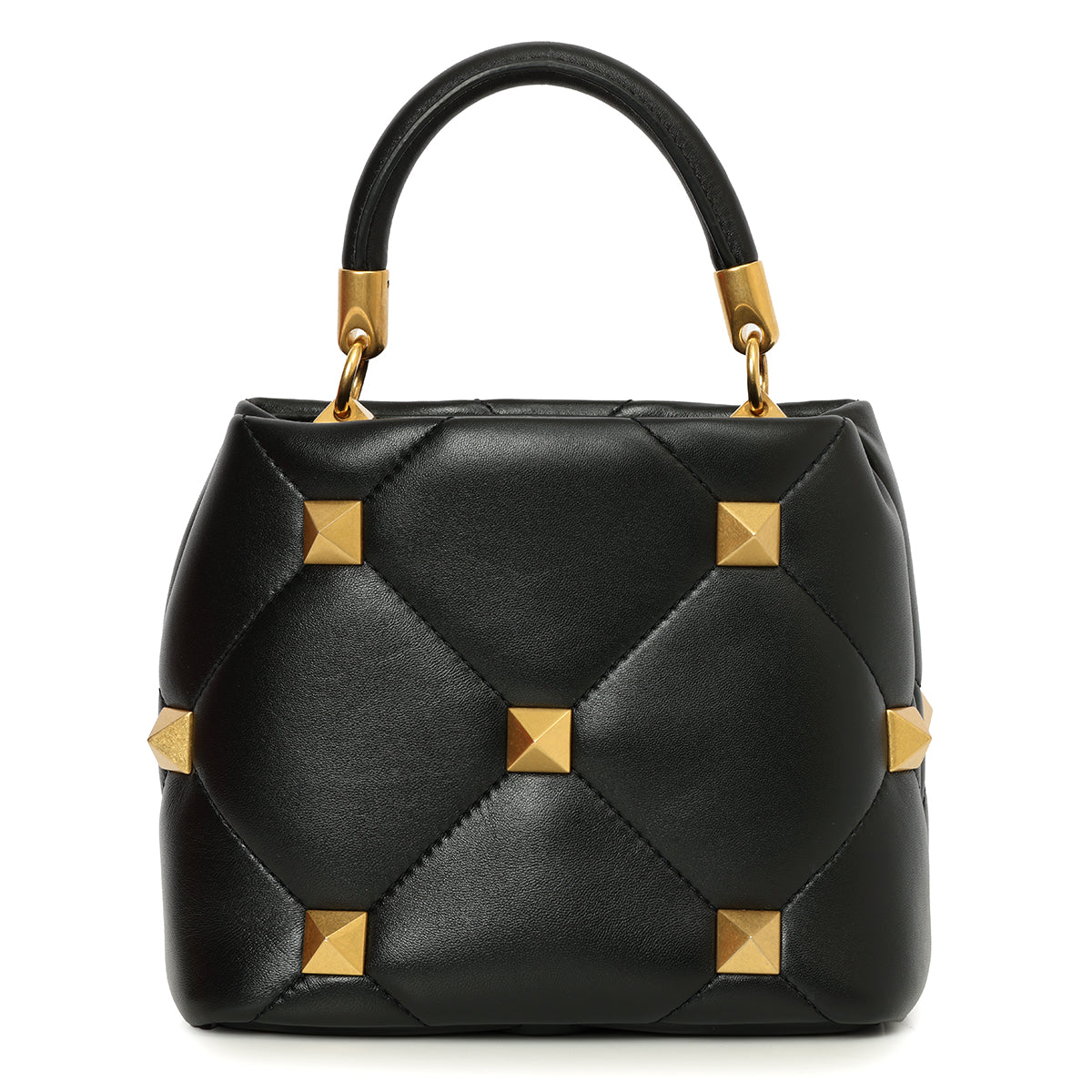 Valentino Small Roman Stud Top Handle Bag In Nappa Black