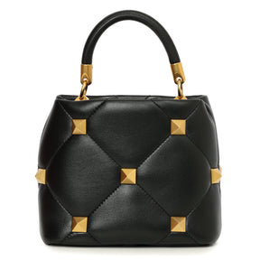 Valentino Small Roman Stud Top Handle Bag In Nappa Black