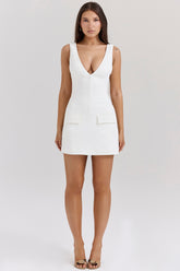 Olympia white plunge mini dress