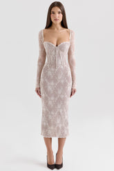Saisha ivory lace long sleeve midi dress