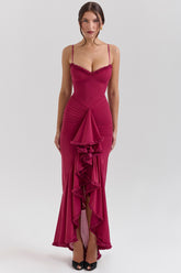 Gabbi wine ruffled front gown Bridesmaid Collection