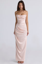 Adrienne champagne satin strapless gown Bridesmaid Collection