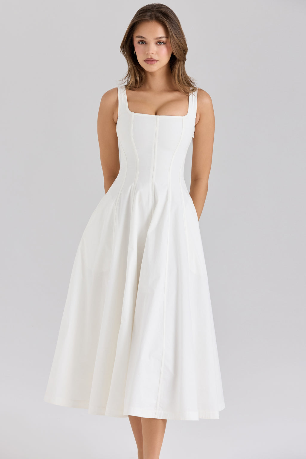 Mariabella white stretch cotton midi sundress