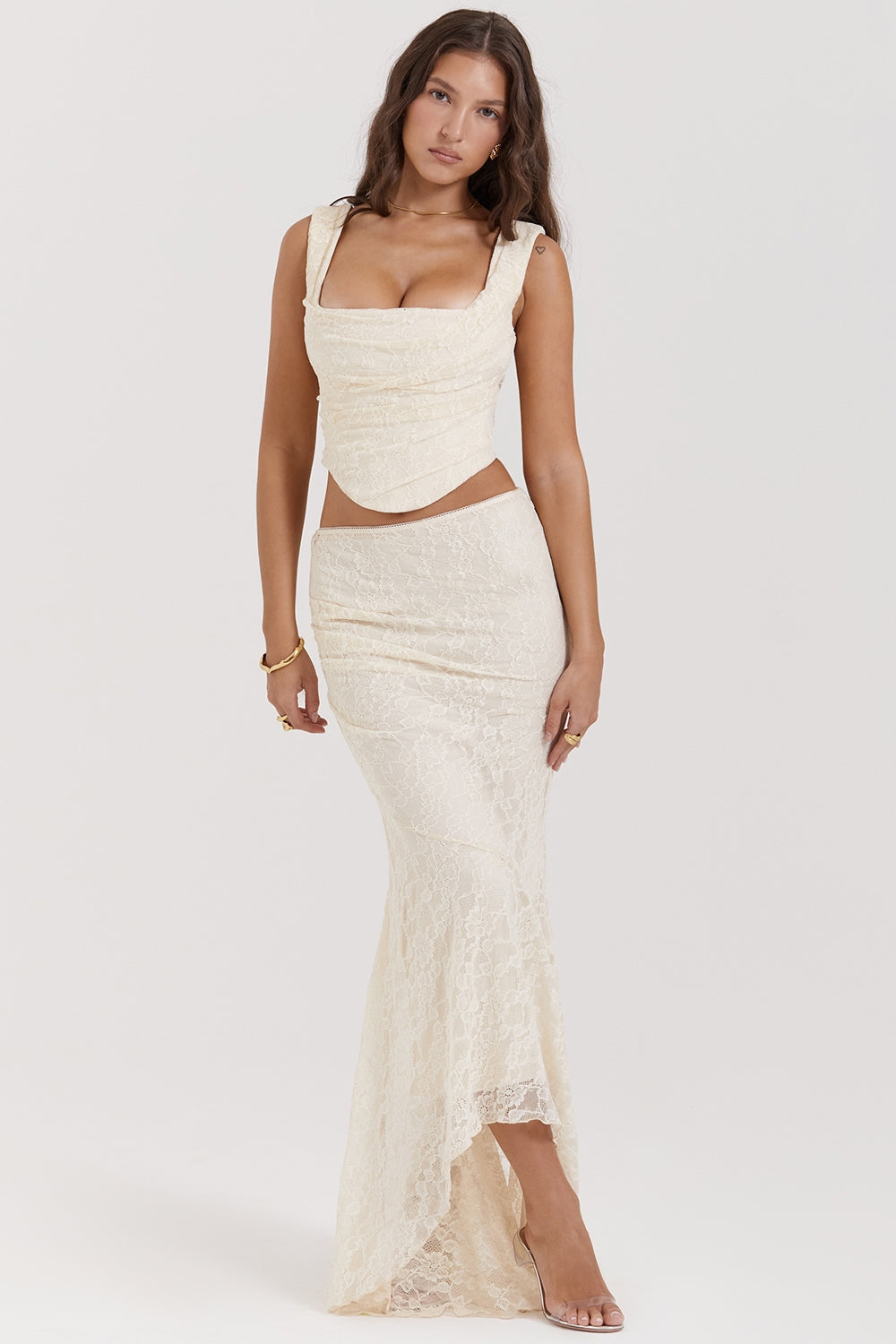 Therese vintage cream lace maxi skirt