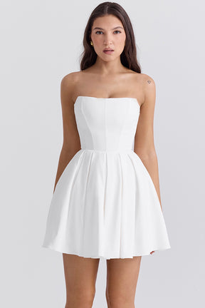 Emmanuela white strapless pleated mini dress