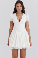 Imani white pleated cotton mini dress