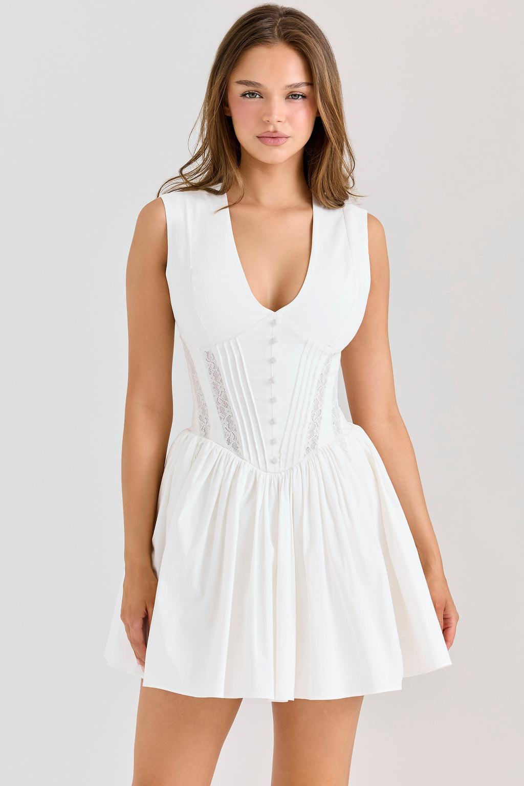Carmel white stretch cotton mini dress