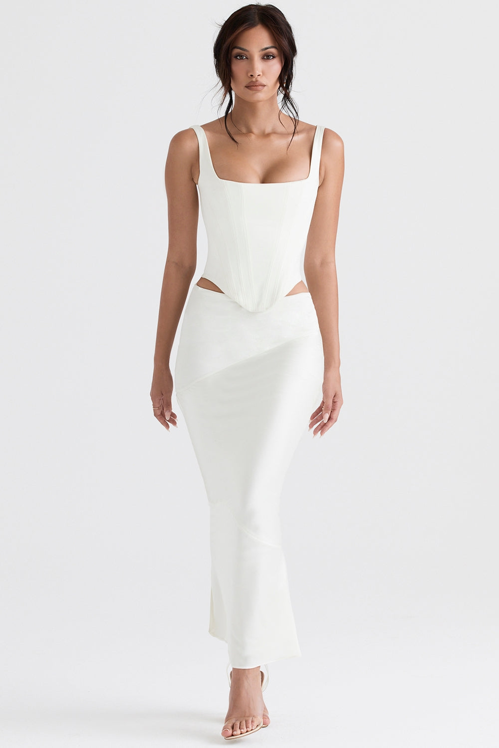 Rafa ivory satin longline corset