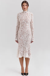 Sophia vintage ivory lace fitted midi dress