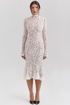 Sophia vintage ivory lace fitted midi dress