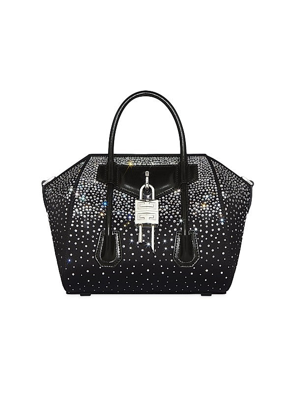 Mini Antigona Lock Bag In Satin With Strass