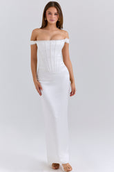 Isis ivory satin corset maxi dress