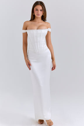 Isis ivory satin corset maxi dress