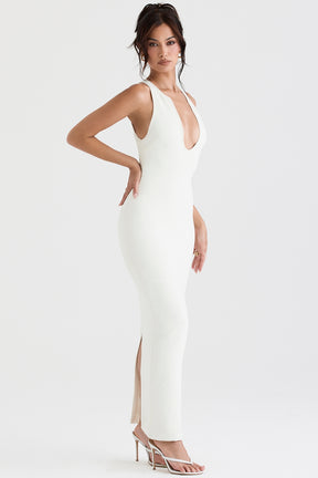 Eleanora ivory plunge maxi dress