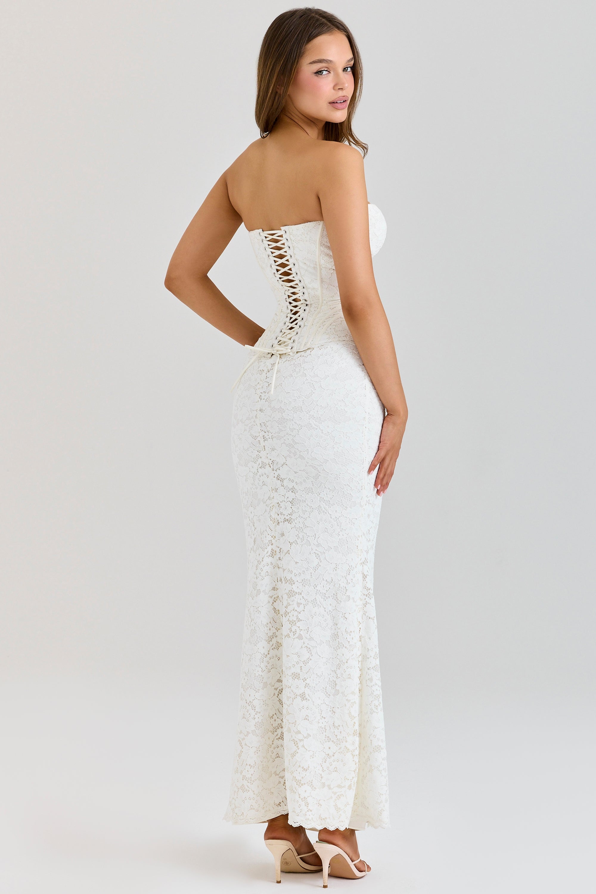 Solaine ivory lace corset maxi dress