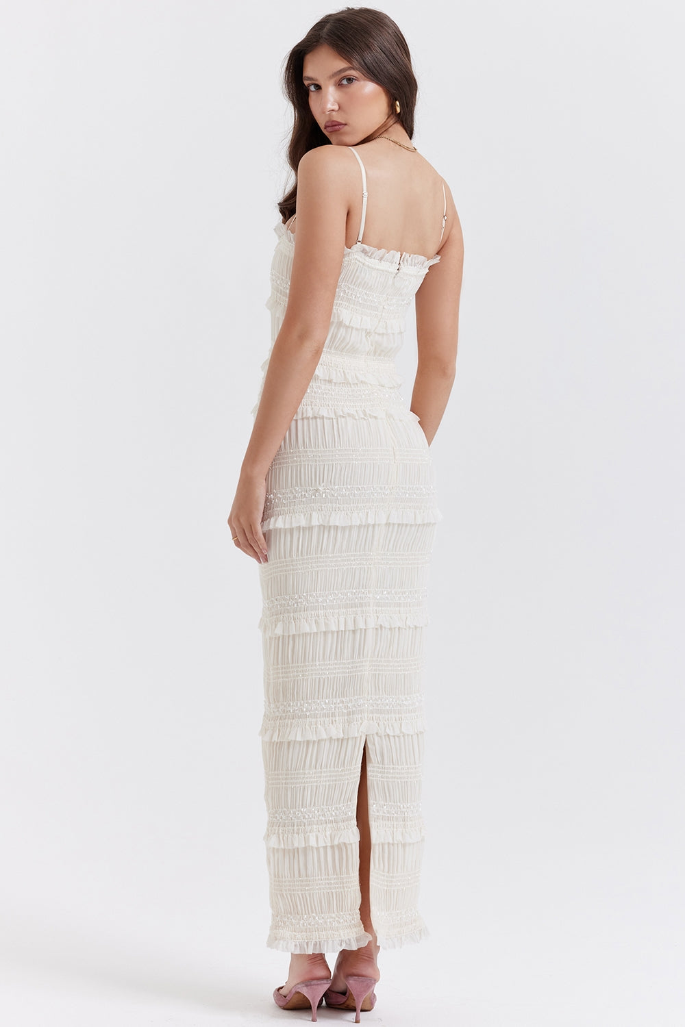 Solana ivory sequin pleat maxi dress