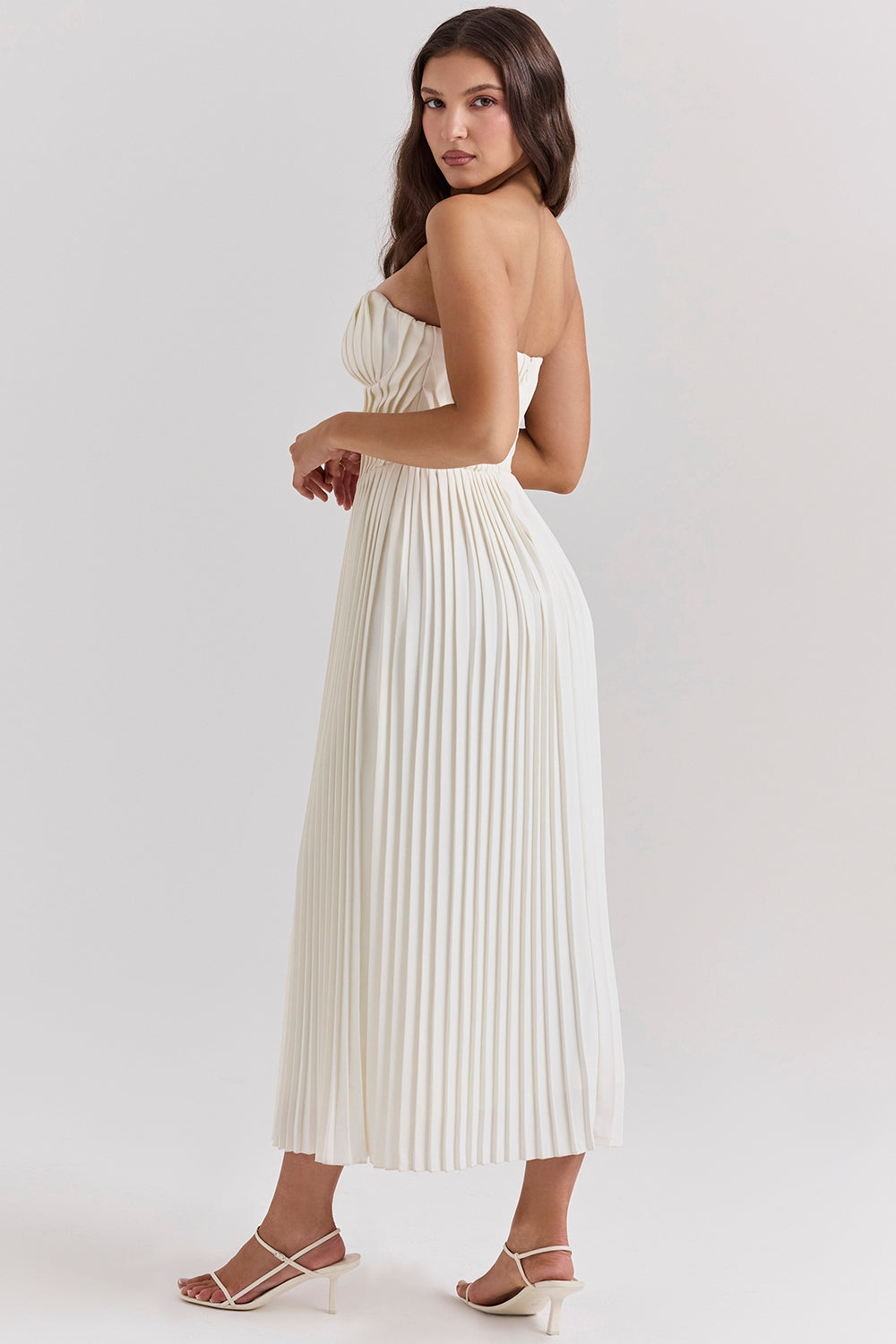 Amorata ivory pleated maxi dress